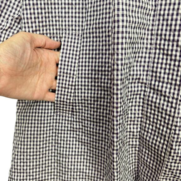 Riccini Purple White Gingham Hooded Snap Front Long Windbreaker Rain Jacket - Picture 7 of 9